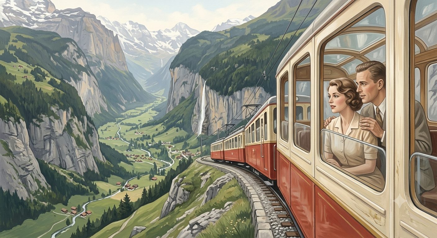 Comboio para Wengen, vale de Lauterbrunnen